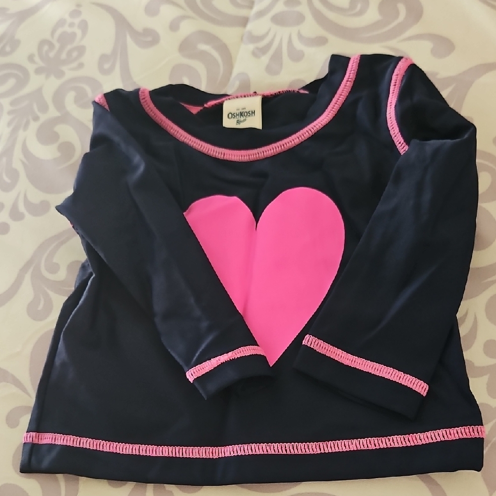Oshkosh Swim Top Blue Pink Heart 3mo UPF 50